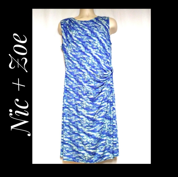 Nic + Zoe Water Waves Side Twist Dress Blue White
